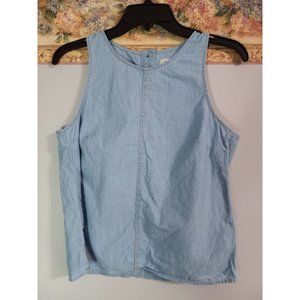 J. Crew XS Blue Button Back Chambray Boho Minimalist Modern Boho Coastal Tank To